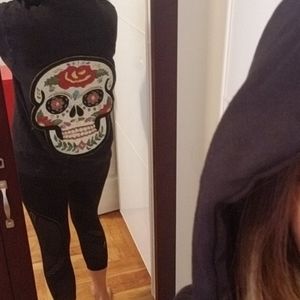Beaded sugar skull hoody sweatshirt